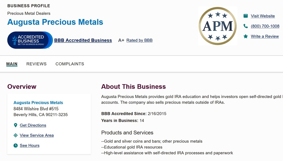 augusta precious metals bbb rating